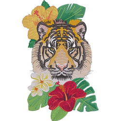 Matriz De Bordado Tigre Com Flores 1