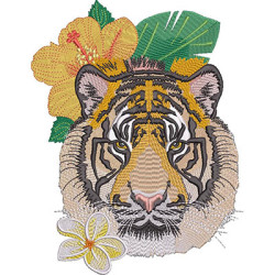 Embroidery Design Tiger With Flowers 2