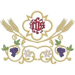Embroidery Design Wheat And Grapes Vertical With Jhs