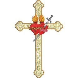 Embroidery Design Cross Sacred And Immaculate Heart Of Jesus 20 Cm