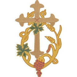 Embroidery Design Large Cross Decorated With Grapes And Wheat