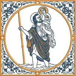 Embroidery Design Saint Cristovan In The Decorated Frame