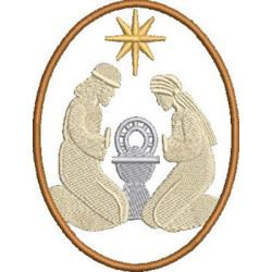Matriz De Bordado Sagrada Família Na Medalha De Natal