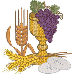Embroidery Design Chalice Chub Of Grapes With Wheat