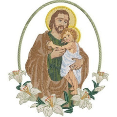 Embroidery Design Saint Joseph With Lilies On The Meda..