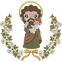 Embroidery Design Saint Joseph Cute In Lilies Frame