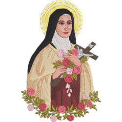 Embroidery Design Saint Therese Bust With Rose Bow