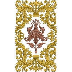 Diseño Para Bordado Floral Con Arabescos Dorados