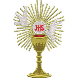 Embroidery Design Chalice With Consecrated Host And Doves