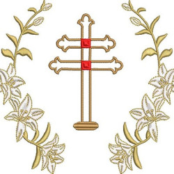 Embroidery Design Lilies Frame With Maronite Cross