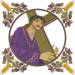 Diseño Para Bordado Jesús Crucificado En El Marco De Trigo Y Uvas