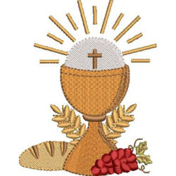 Embroidery Design Goblet With Wheat, Bread And Grapes