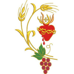 Embroidery Design Bouquet Of Wheat With Grapes And Sacred Heart