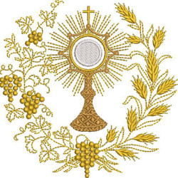 Embroidery Design Wheat Frame With Grapes And Monstrance 14 Cm