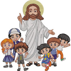 Juego De 3 Diseño Para Bordado Jesús Con Los Niños Cute