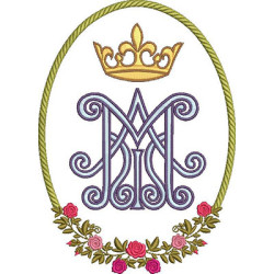 Diseño Para Bordado Mariano En La Medalla Con Rosas