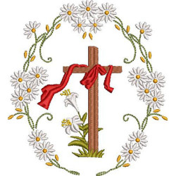 Diseño Para Bordado Marco De Flores Con La Cruz De La Resurreccion 12 Cm