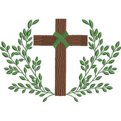 Embroidery Design Cross In Olive Tree Frame..