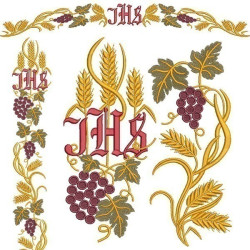 Embroidery Design Wheat And Grapes Vertical Set With Gola 190