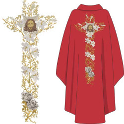 Diseño Para Bordado Conjunto Para Casula Cruz De Lirios Y Sagrado Rostro De Jesús 447