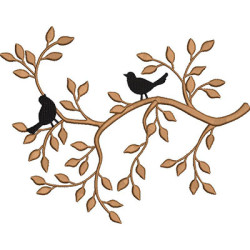 Embroidery Design Branch With Shadow Birds