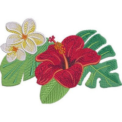 Embroidery Design Arrangement Hibiscus And Frangipani