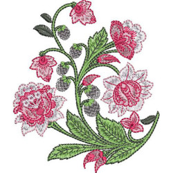 2 Embroidery Design Branches Stylized Flowers