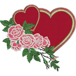 Embroidery Designs Hearts With Rose In 2 Sizes