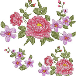 4 Embroidery Designs Peonies Arrangement