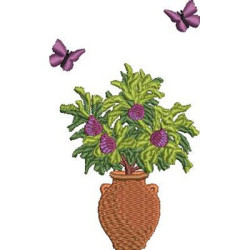 Embroidery Design Fig Tree In Pot With Butterflies