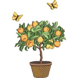 Embroidery Design Orange Tree In A Pot With Butterflies