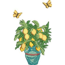 Embroidery Design Lemon Tree In Pot With Butterflies