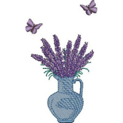 Embroidery Design Lavender In A Vase With Butterflies