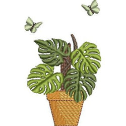 Embroidery Design Adam's Rib In A Vase With Butterflies