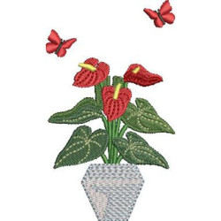 Embroidery Design Anthurium In Vase With Butterflies