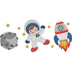 Embroidery Design Astronaut Moon And Rocket