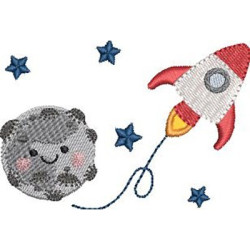 Embroidery Design Moon And Rocket 2