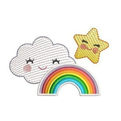 Embroidery Design Rippled Star Cloud With Rainbow