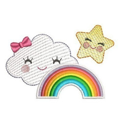 Embroidery Design Rippled Star Cloud With Rainbow 2