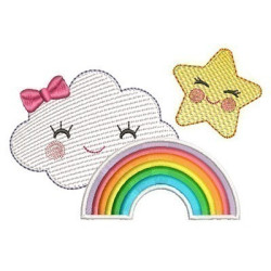 Embroidery Design Rippled Star Cloud With Rainbow 3