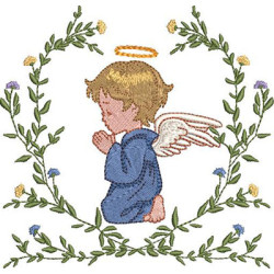 Diseño Para Bordado Pequeño ángel En Marco Floral 2
