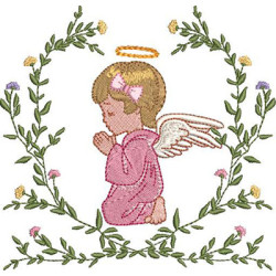 Diseño Para Bordado Pequeño ángel En Marco Floral