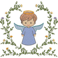 Diseño Para Bordado Pequeño ángel Ondulado En Marco Floral