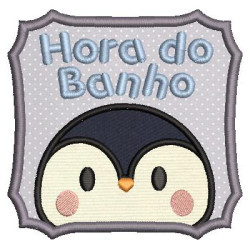 Embroidery Design Applied Bath Time Penguin 1