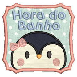 Matriz De Bordado Hora Do Banho Pinguim Aplicado 2