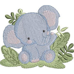 Embroidery Design 2 Baby Elephants Safari Full And Rippled