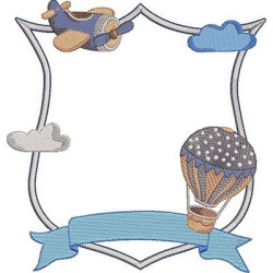 Embroidery Design Balloon Frame With Plane 19 Cm