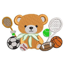 Matriz De Bordado Urso Com Bolas Esportivas