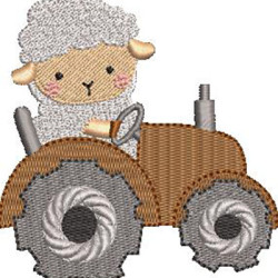 Embroidery Design Little Sheep On The Tractor