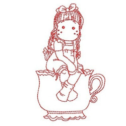 Embroidery Design Girl In Cup Redwork